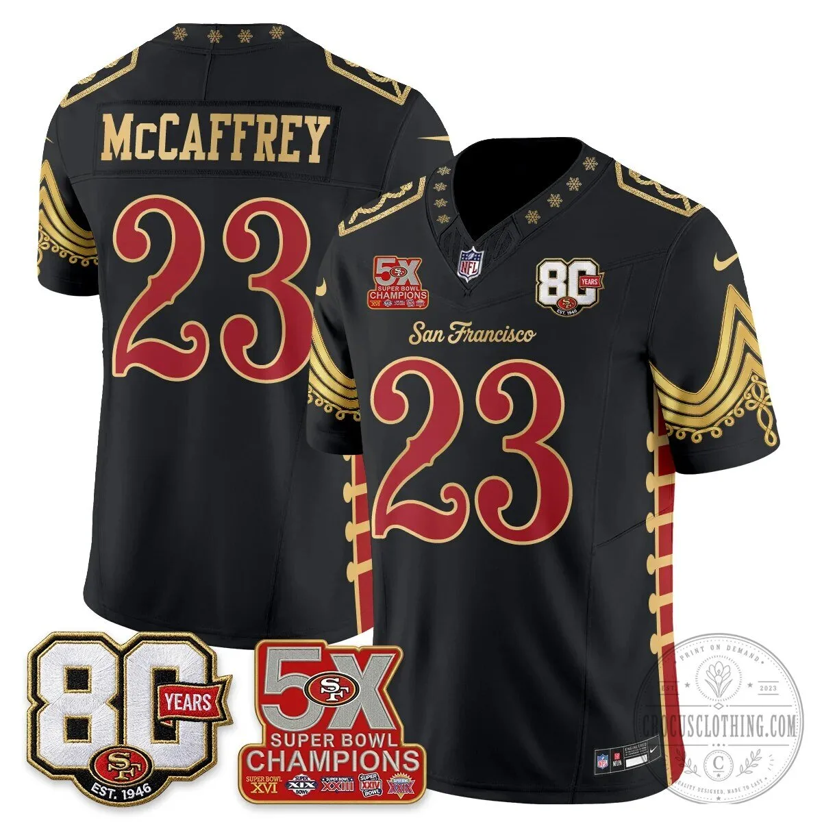 San Francisco 49ers Christian McCaffrey Black Christmas Nutcracker Football Jersey
