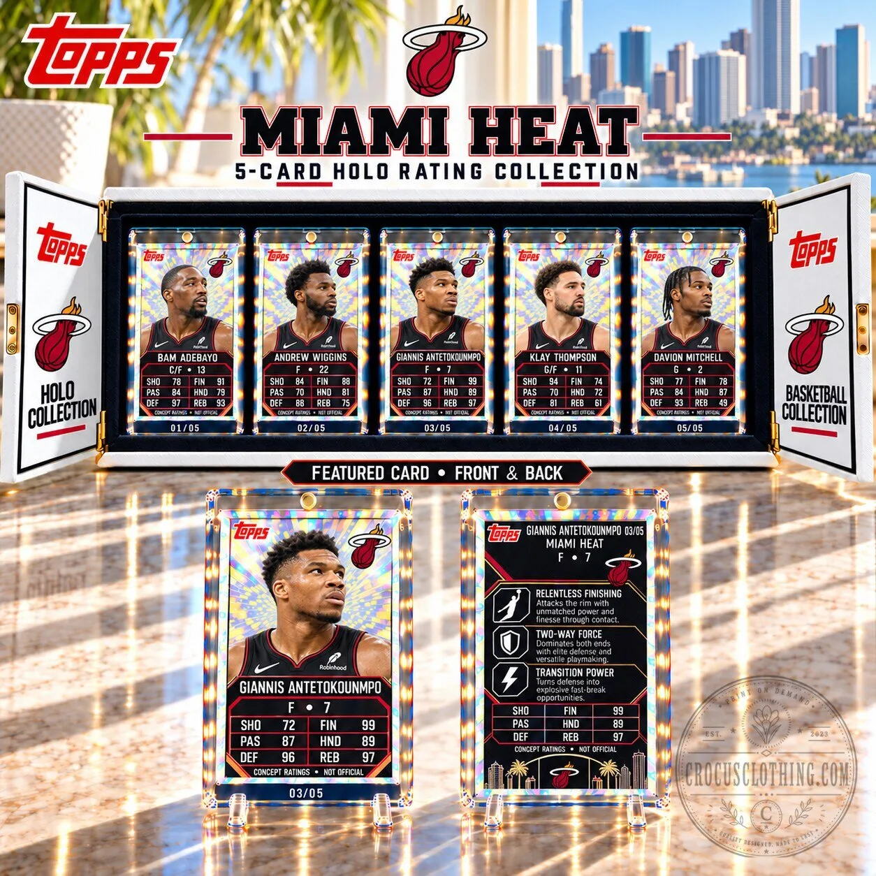 Miami Heat Topps Basketball Holo Rating Collection Card Set Display Box