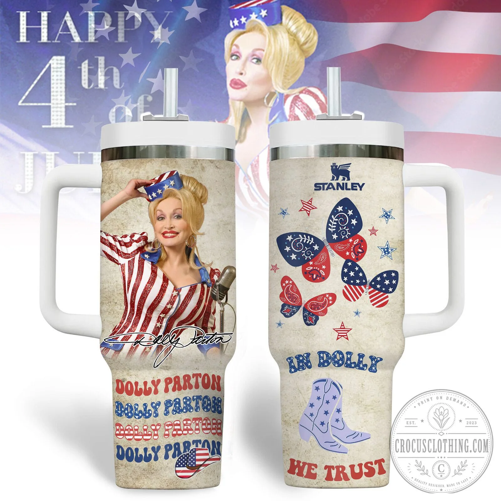 Dolly Parton Happy 4th of July Stanley Tumbler