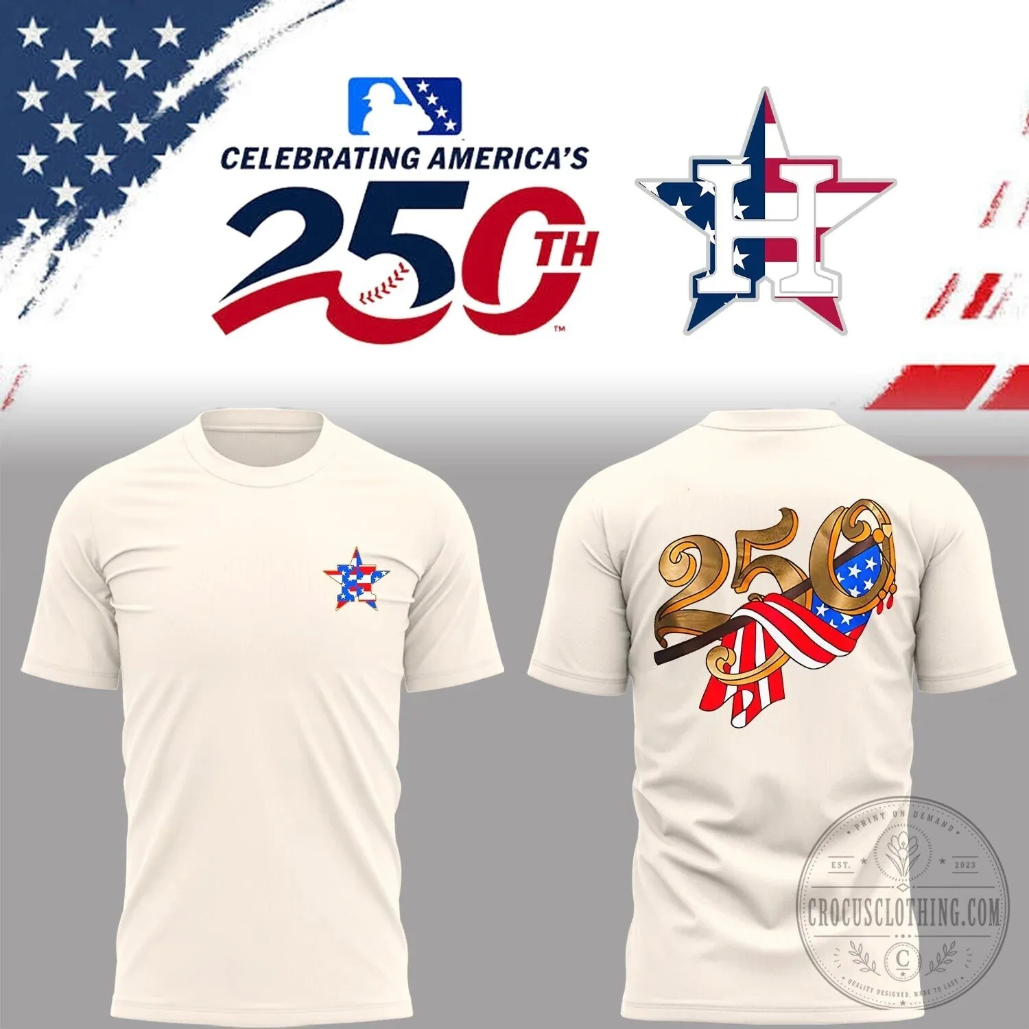 Houston Astros Celebrating America's 250th Anniversary Baseball Fan T-Shirt