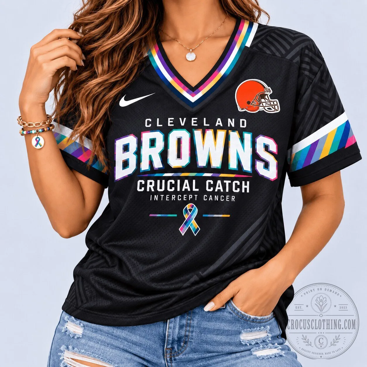 Cleveland Browns Football Jersey for Crucial Catch to Intercept Cancer