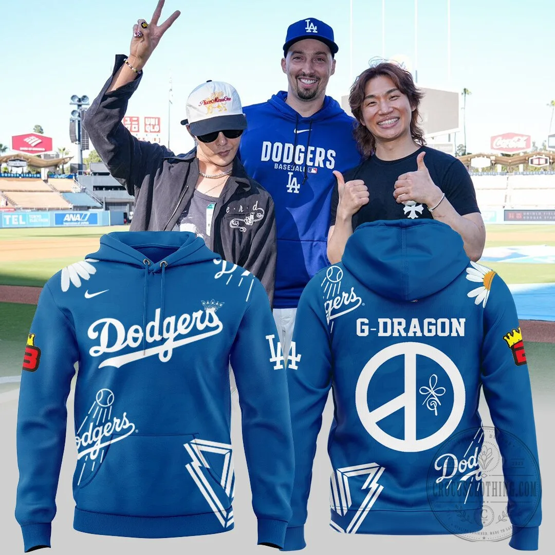 Los Angeles Dodgers G-Dragon Peace Sign Blue Baseball Hoodie