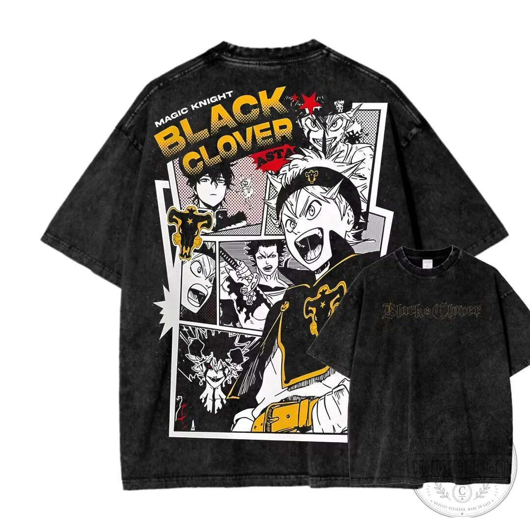 Black Clover Asta Magic Knight Anime Washed Graphic T-Shirt