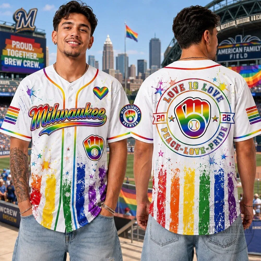 Milwaukee Brewers Baseball Love Is Love Peace Pride Rainbow Baseball Jersey