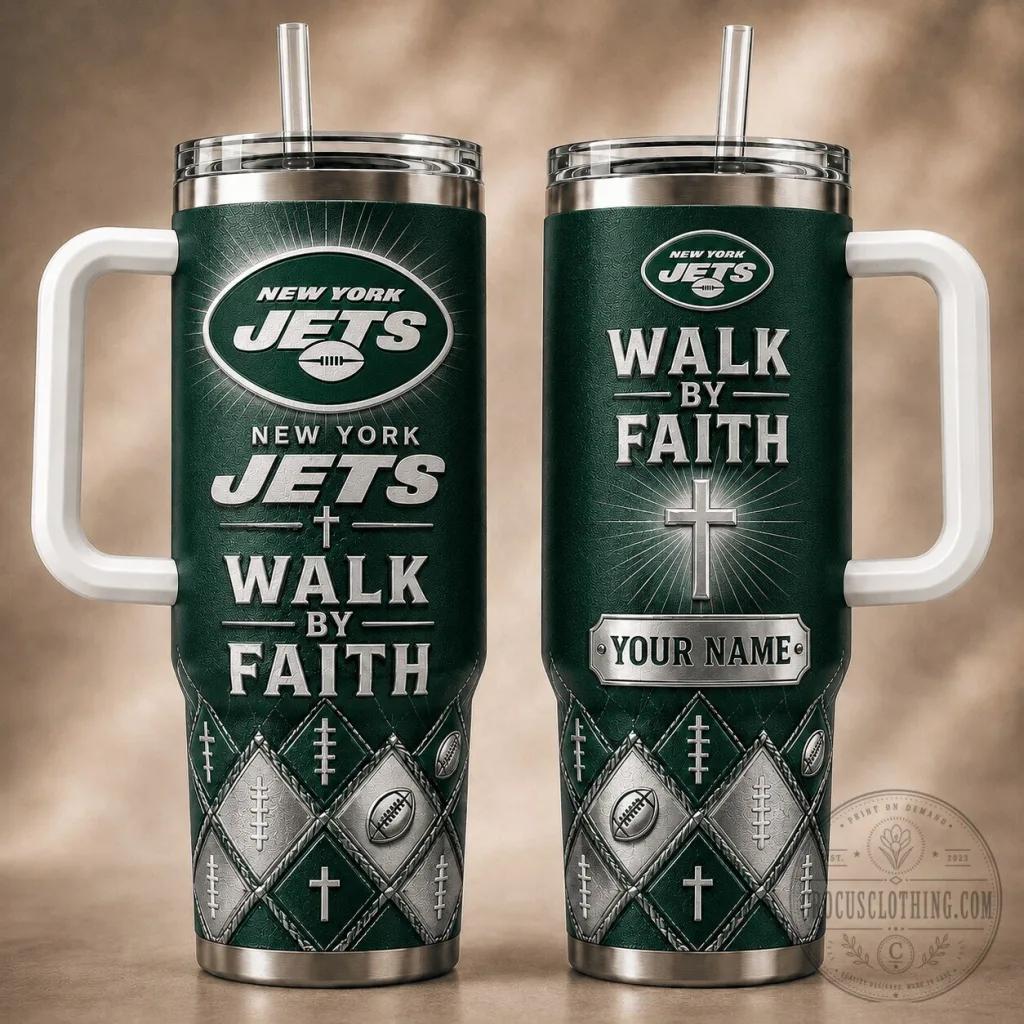 New York Jets National Football League Walk By Faith Christian Football Tumbler New York Jets National Football League Walk By Faith Christian Football Tumbler