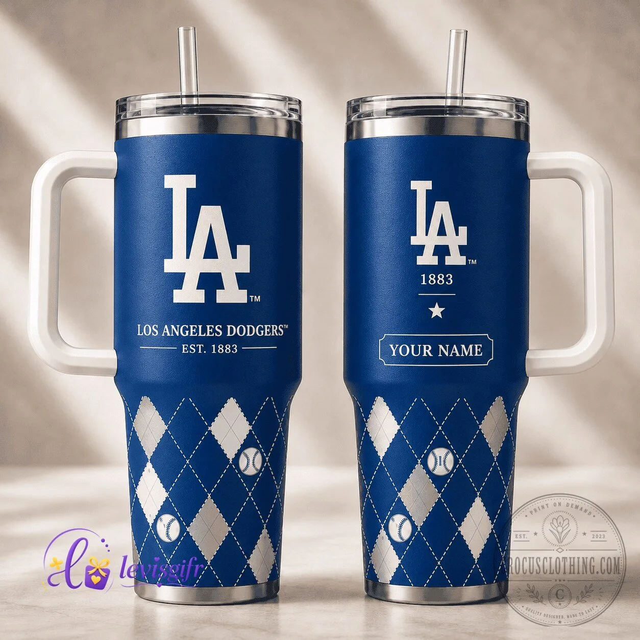 Los Angeles Dodgers Baseball Team Personalized Blue Tumbler