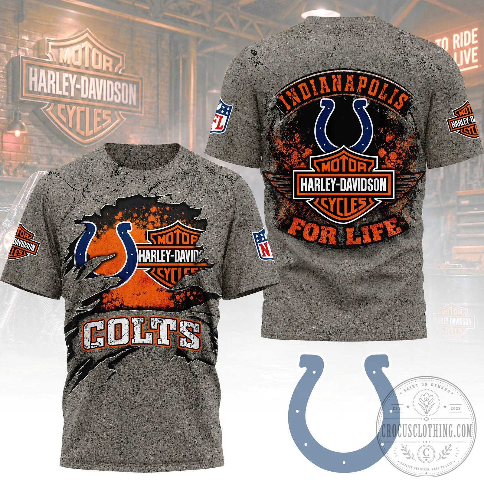 Indianapolis Colts Harley Davidson Cycles For Life T-Shirt