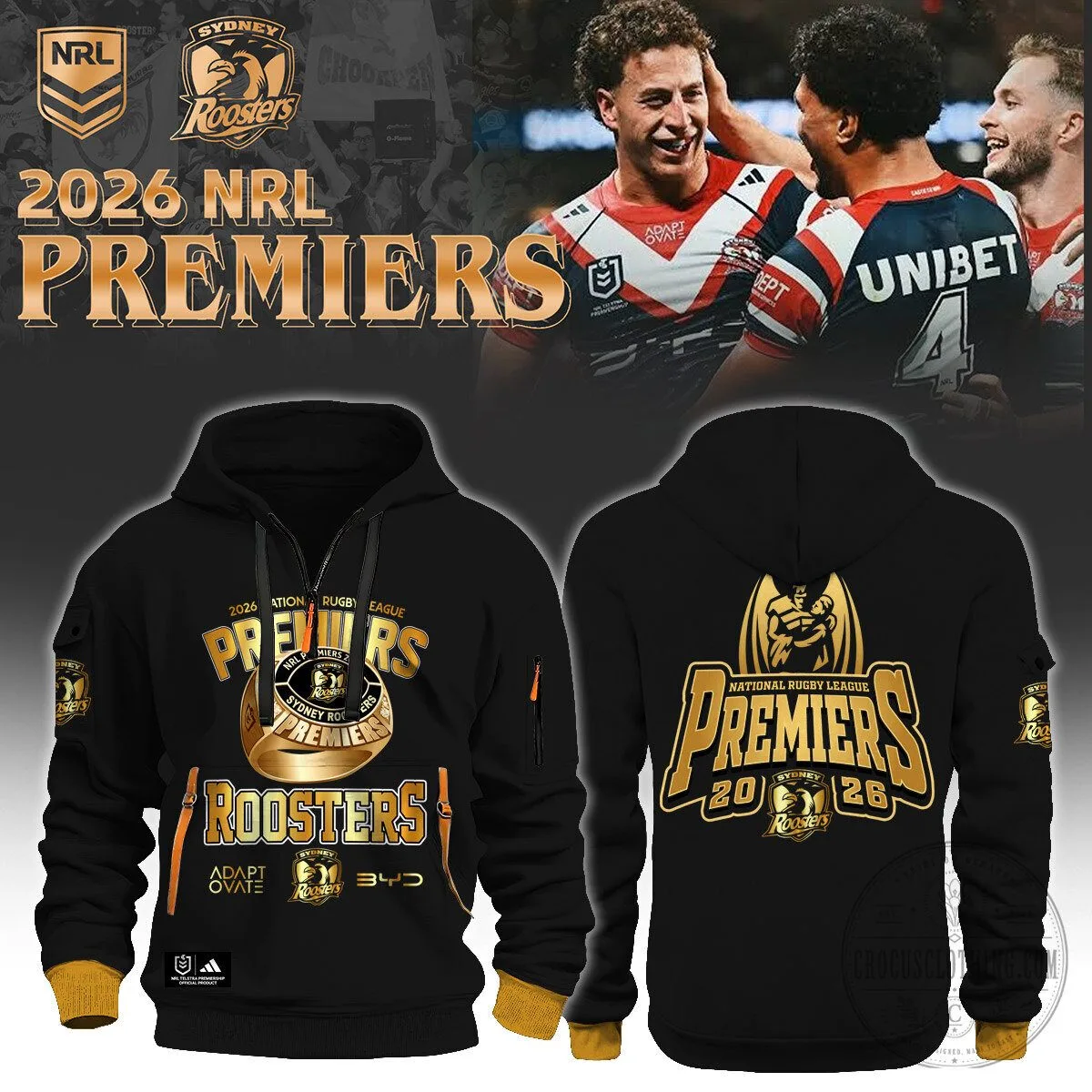 Black Hoodie of 2026 National Rugby League Champions Sydney Roosters