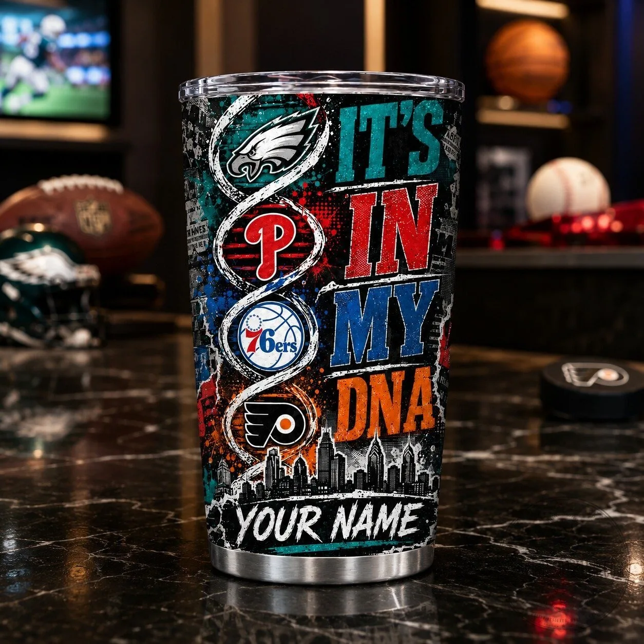 Personalized Tumbler Featuring Philadelphia Sports Teams - It's In My DNA 3 Personalized Tumbler Featuring Philadelphia Sports Teams - It's In My DNA