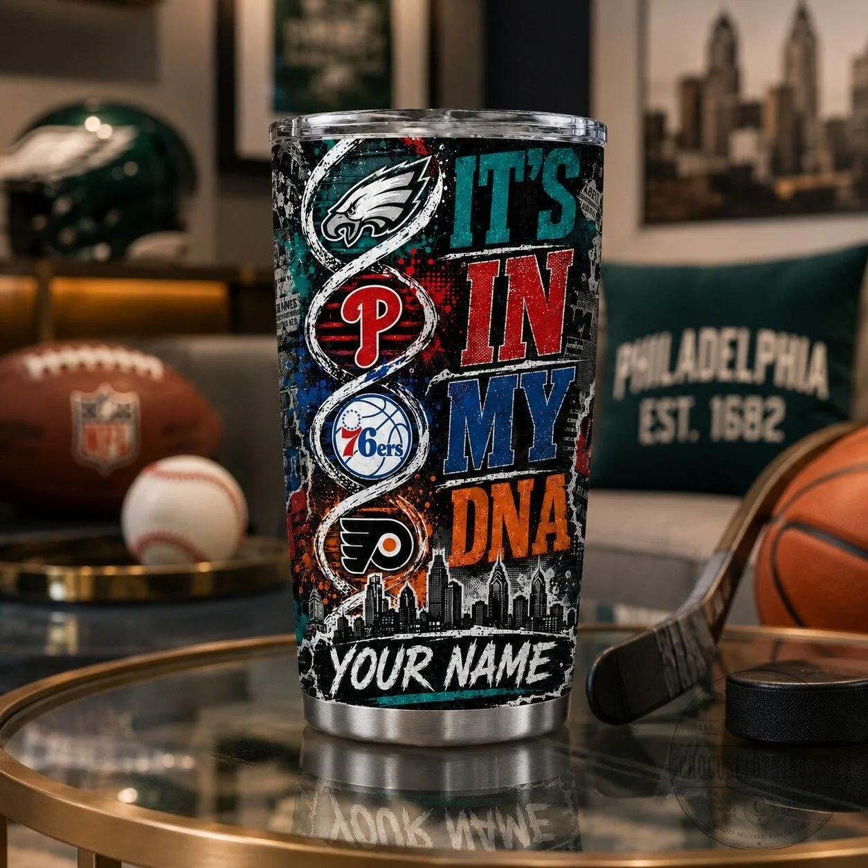Personalized Tumbler Featuring Philadelphia Sports Teams - It's In My DNA 19 Personalized Tumbler Featuring Philadelphia Sports Teams - It