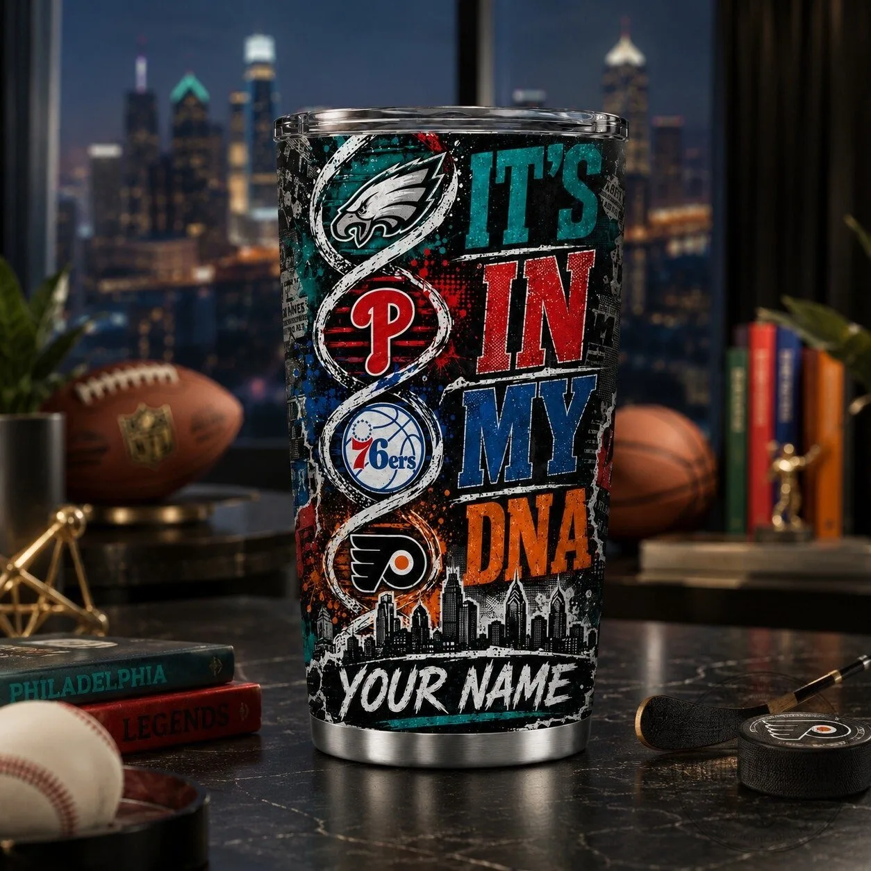 Personalized Tumbler Featuring Philadelphia Sports Teams - It's In My DNA 24 Personalized Tumbler Featuring Philadelphia Sports Teams - It