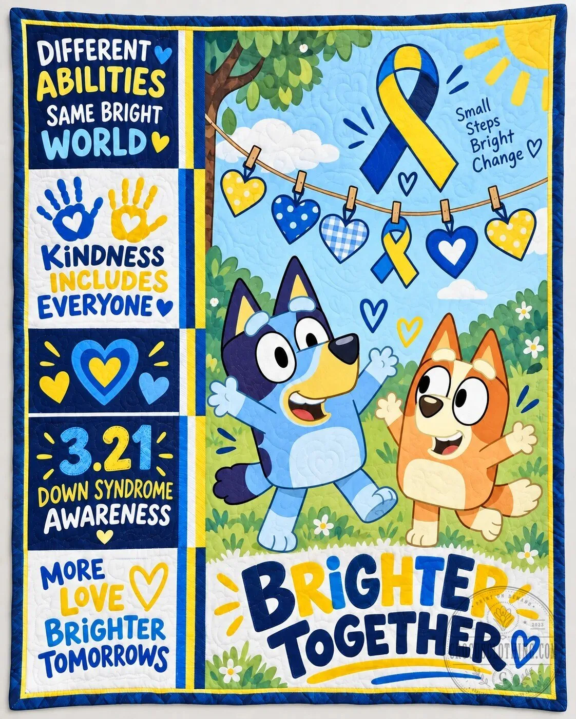 Bluey Down Syndrome Awareness Brighter Together Different Abilities Quilt