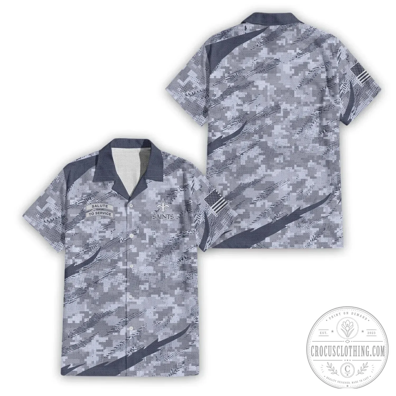 Hawaiian Shirt in Military Camouflage for New Orleans Saints Salute to Service
