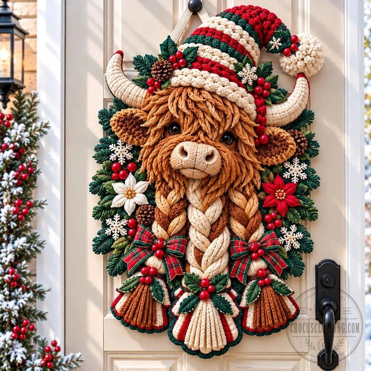Highland Cow Christmas Wishes Custom Shape Quilted Door Hanger