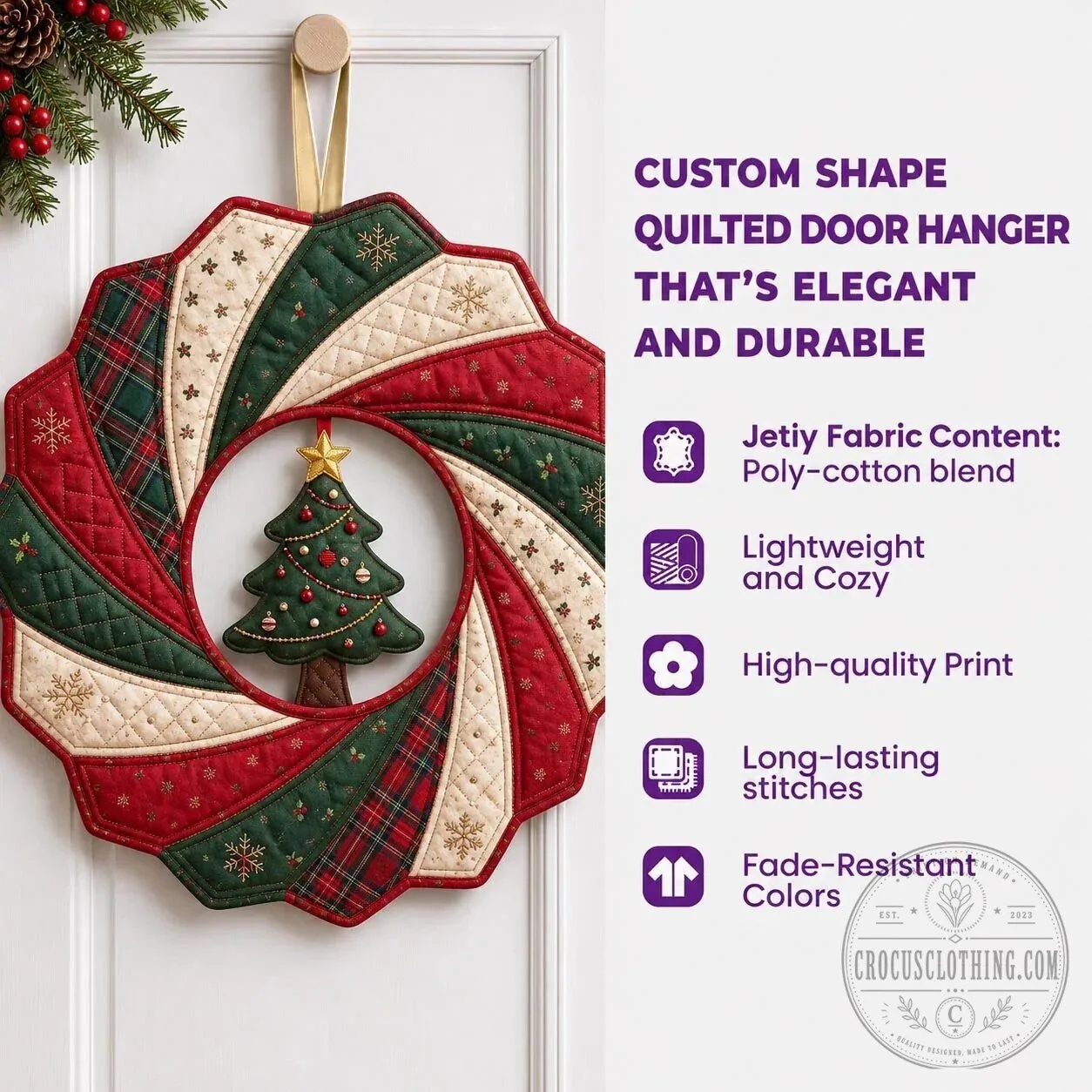 Highland Cow Christmas Wishes Custom Shape Quilted Door Hanger 8 Highland Cow Christmas Wishes Custom Shape Quilted Door Hanger