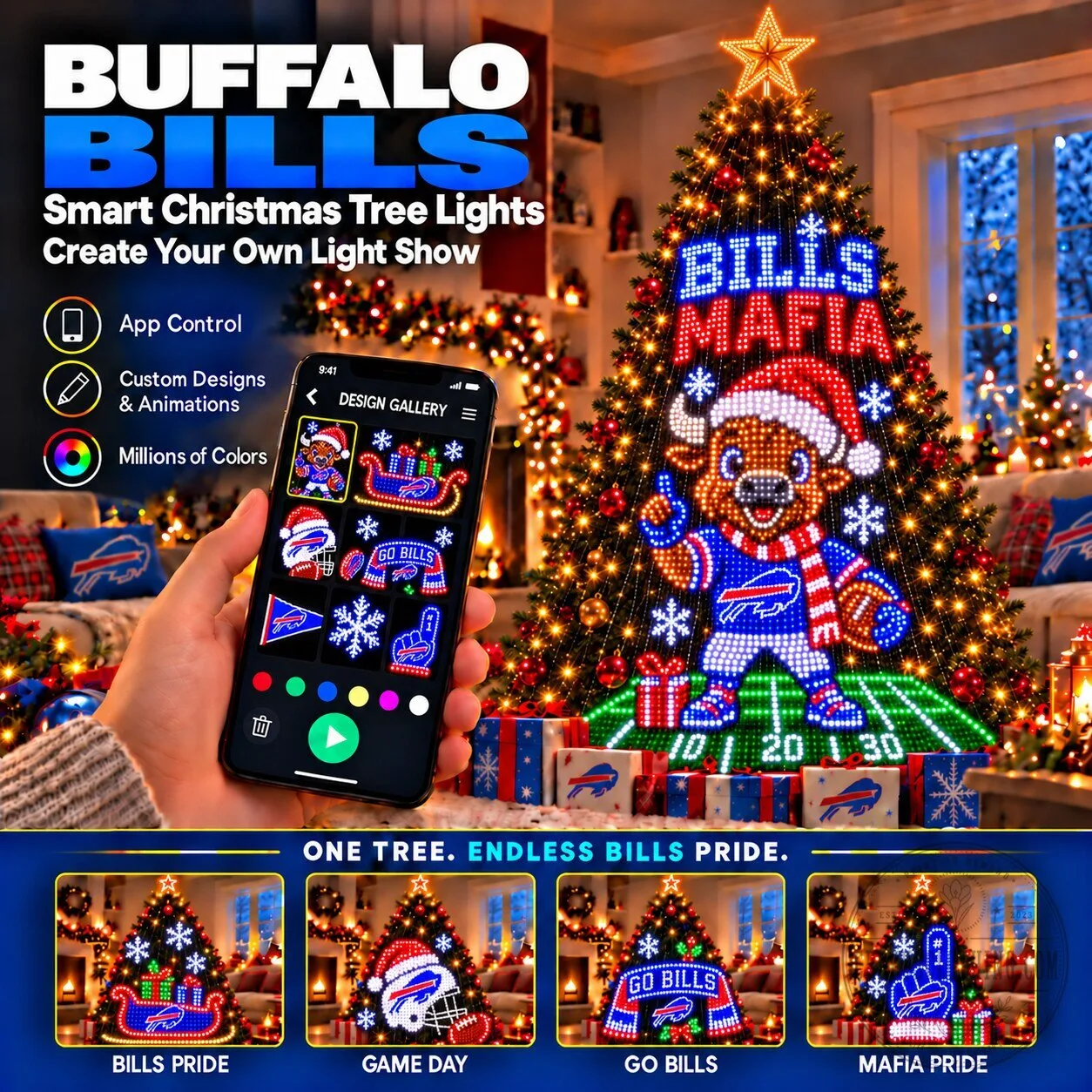 Buffalo Bills Smart Christmas Tree Lights App Controlled LED Holiday Decor