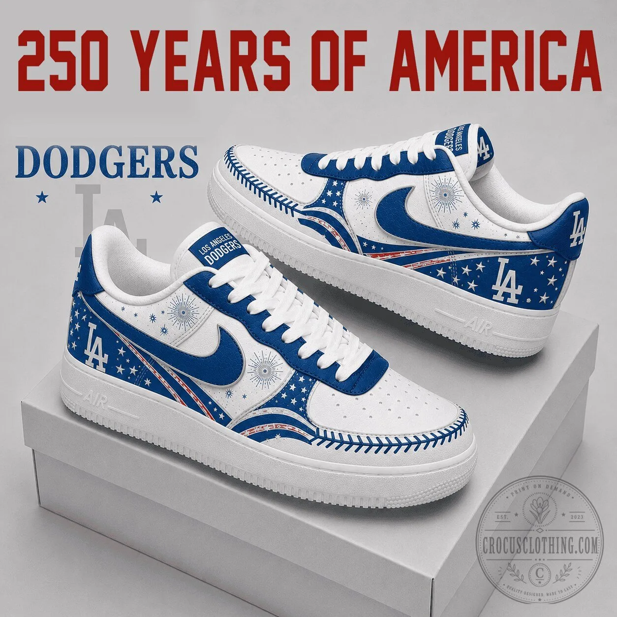 Los Angeles Dodgers Baseball Team Fan Air Force 1 Sneakers Shoes