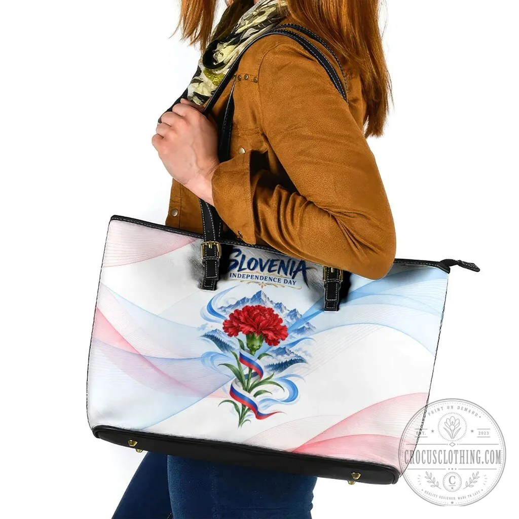 Tote Bag featuring Mount Triglav Flag and Red Carnation Flower for Slovenia Independence Day