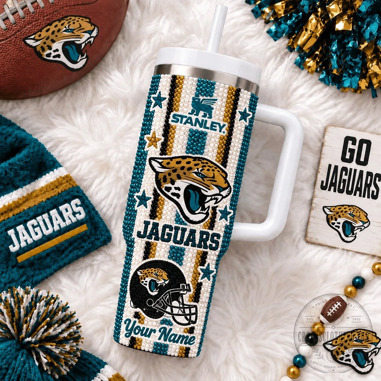 Jacksonville Jaguars NFL Diamond Stanley Tumbler Custom Name For Fan 6 Jacksonville Jaguars NFL Diamond Stanley Tumbler Custom Name For Fan