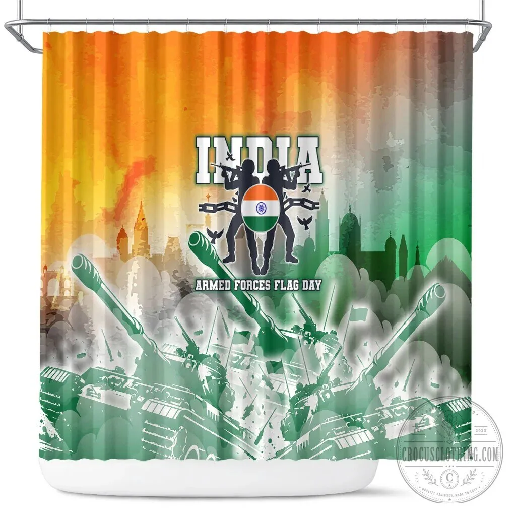 India Armed Forces Flag Day Military Silhouette Indian Flag Shower Curtain