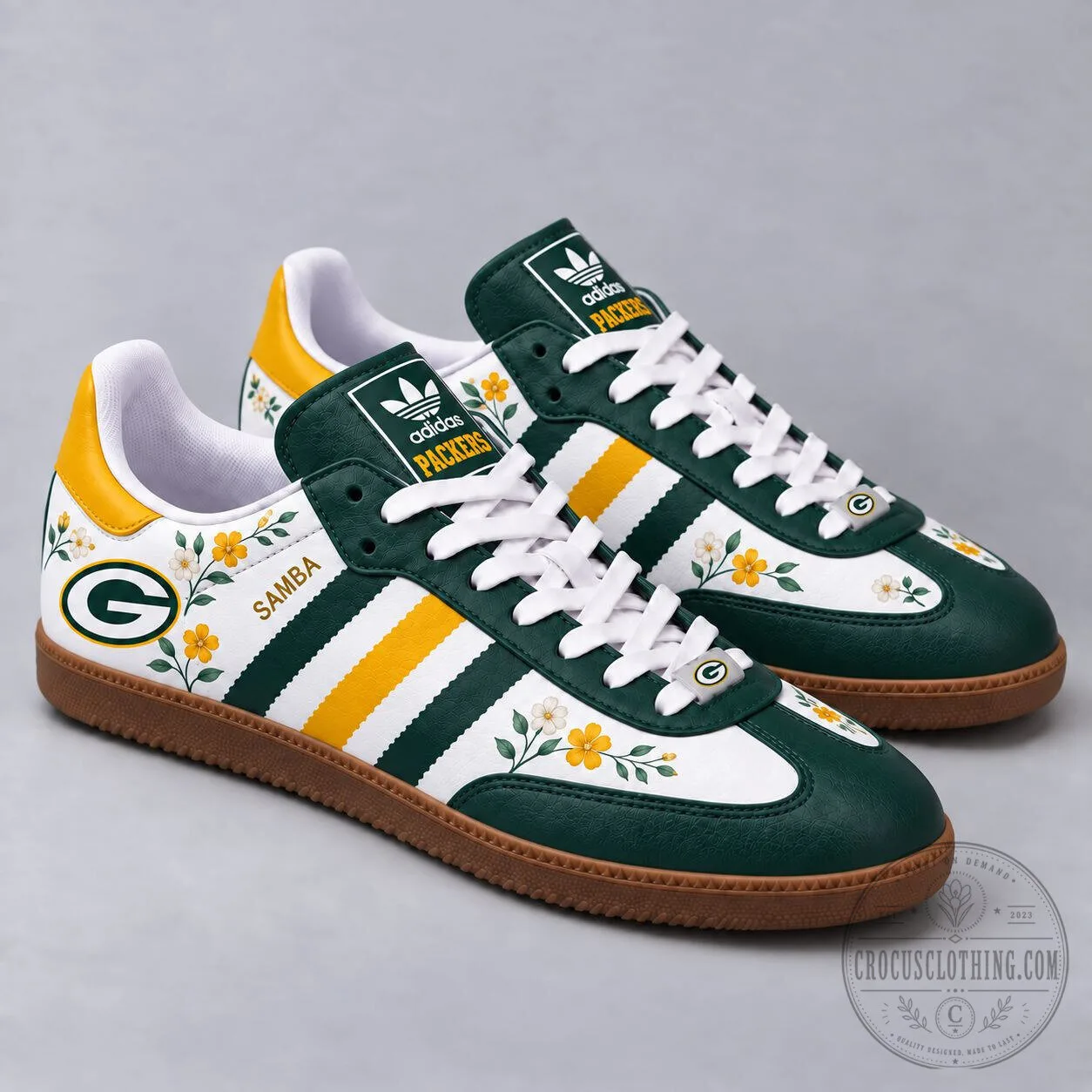 Green Bay Packers Floral Game Day Samba Shoes for Men and Women