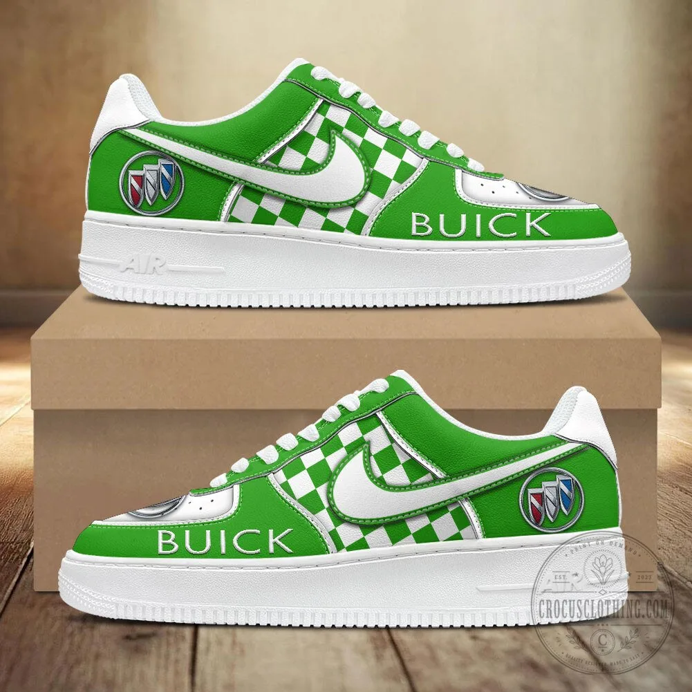 Buick Motor Company Blue Checkered Pattern Logo White Sole Sneakers 13 Buick Motor Company Blue Checkered Pattern Logo White Sole Sneakers