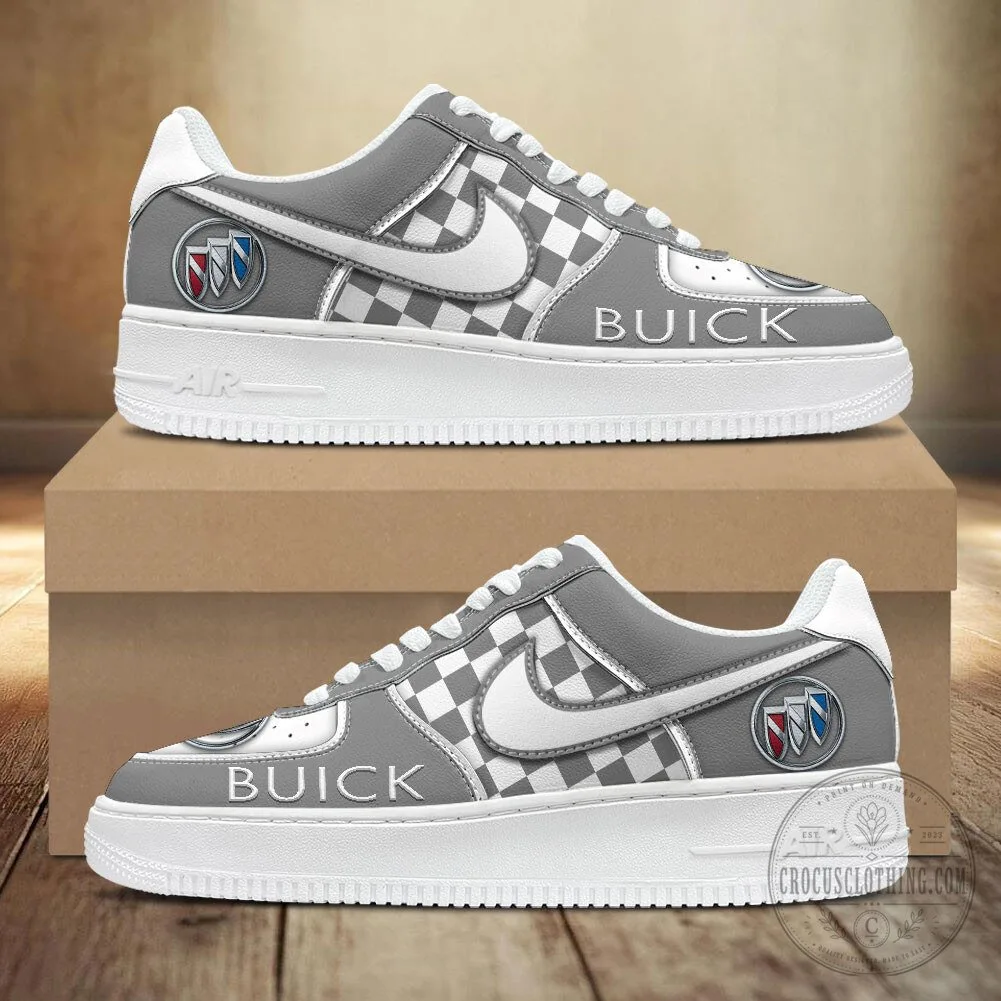 Buick Motor Company Blue Checkered Pattern Logo White Sole Sneakers 14 Buick Motor Company Blue Checkered Pattern Logo White Sole Sneakers