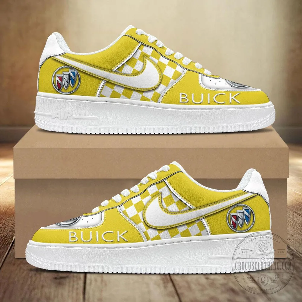 Buick Motor Company Blue Checkered Pattern Logo White Sole Sneakers 16 Buick Motor Company Blue Checkered Pattern Logo White Sole Sneakers