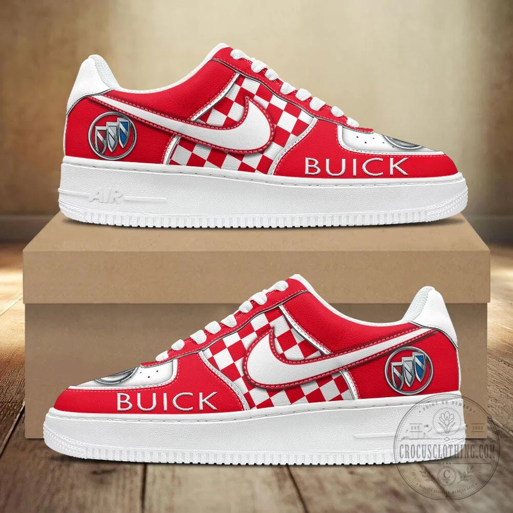 Buick Motor Company Blue Checkered Pattern Logo White Sole Sneakers 17 Buick Motor Company Blue Checkered Pattern Logo White Sole Sneakers