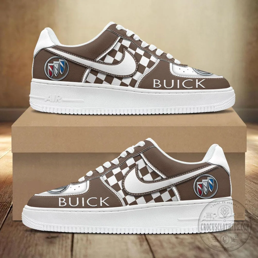Buick Motor Company Blue Checkered Pattern Logo White Sole Sneakers 18 Buick Motor Company Blue Checkered Pattern Logo White Sole Sneakers