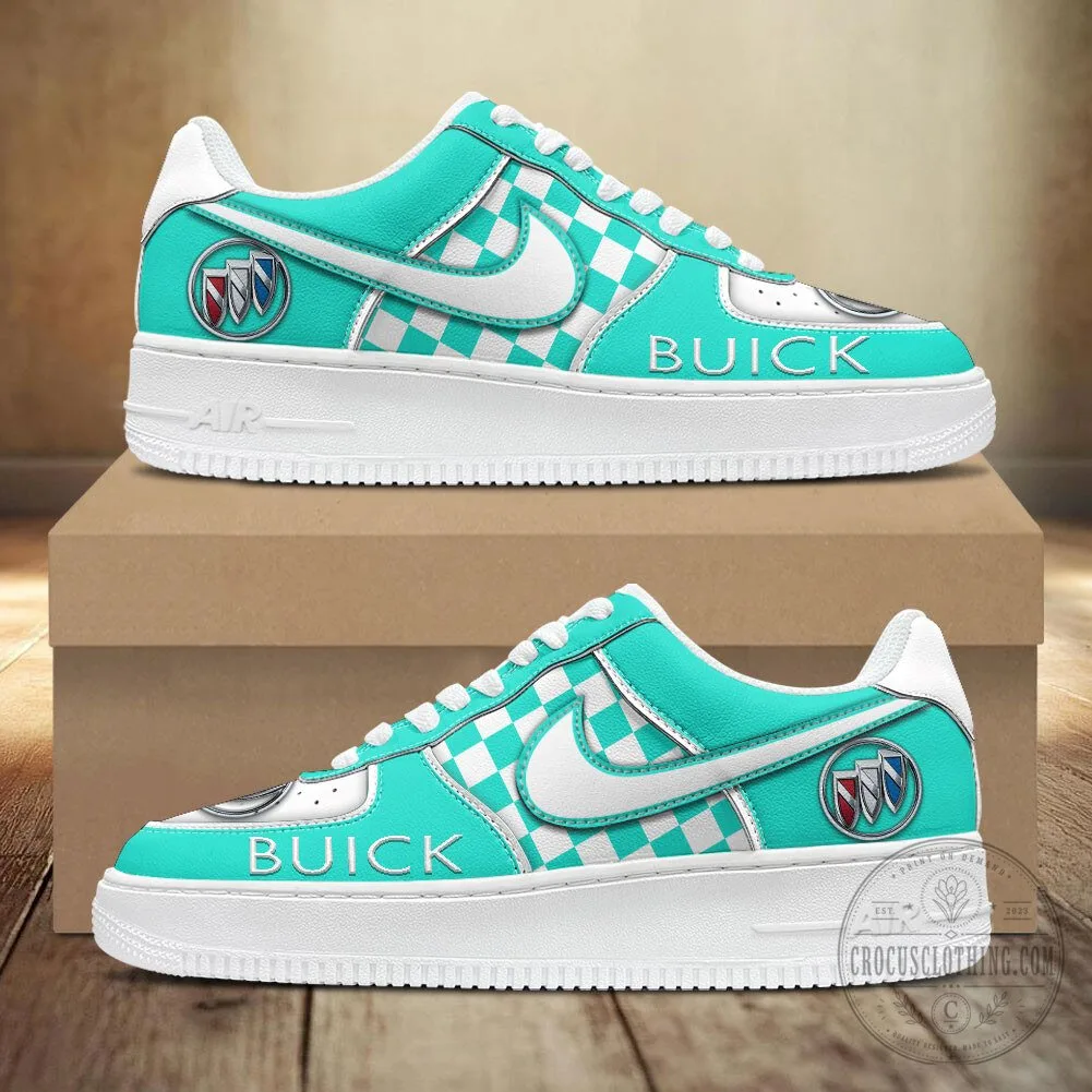 Buick Motor Company Blue Checkered Pattern Logo White Sole Sneakers 19 Buick Motor Company Blue Checkered Pattern Logo White Sole Sneakers