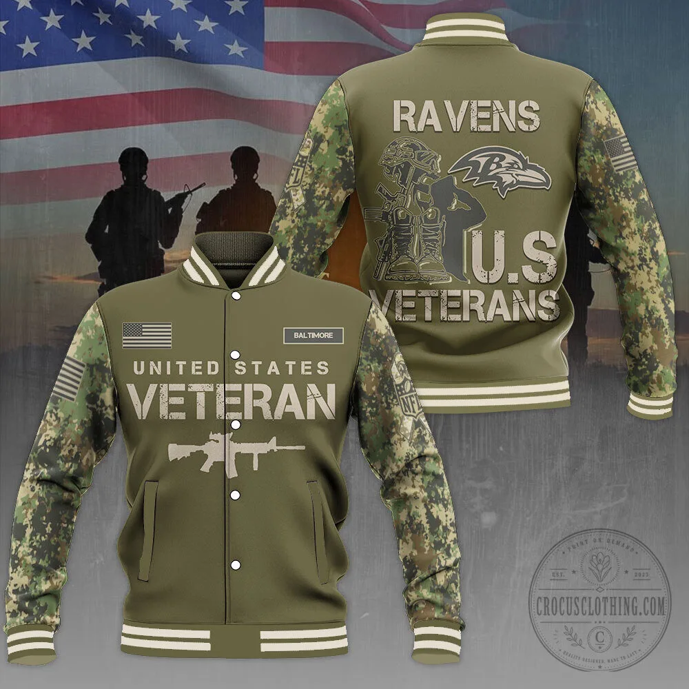 Baltimore Ravens United States Veteran Camouflage Bomber Jacket 1 Baltimore Ravens United States Veteran Camouflage Bomber Jacket