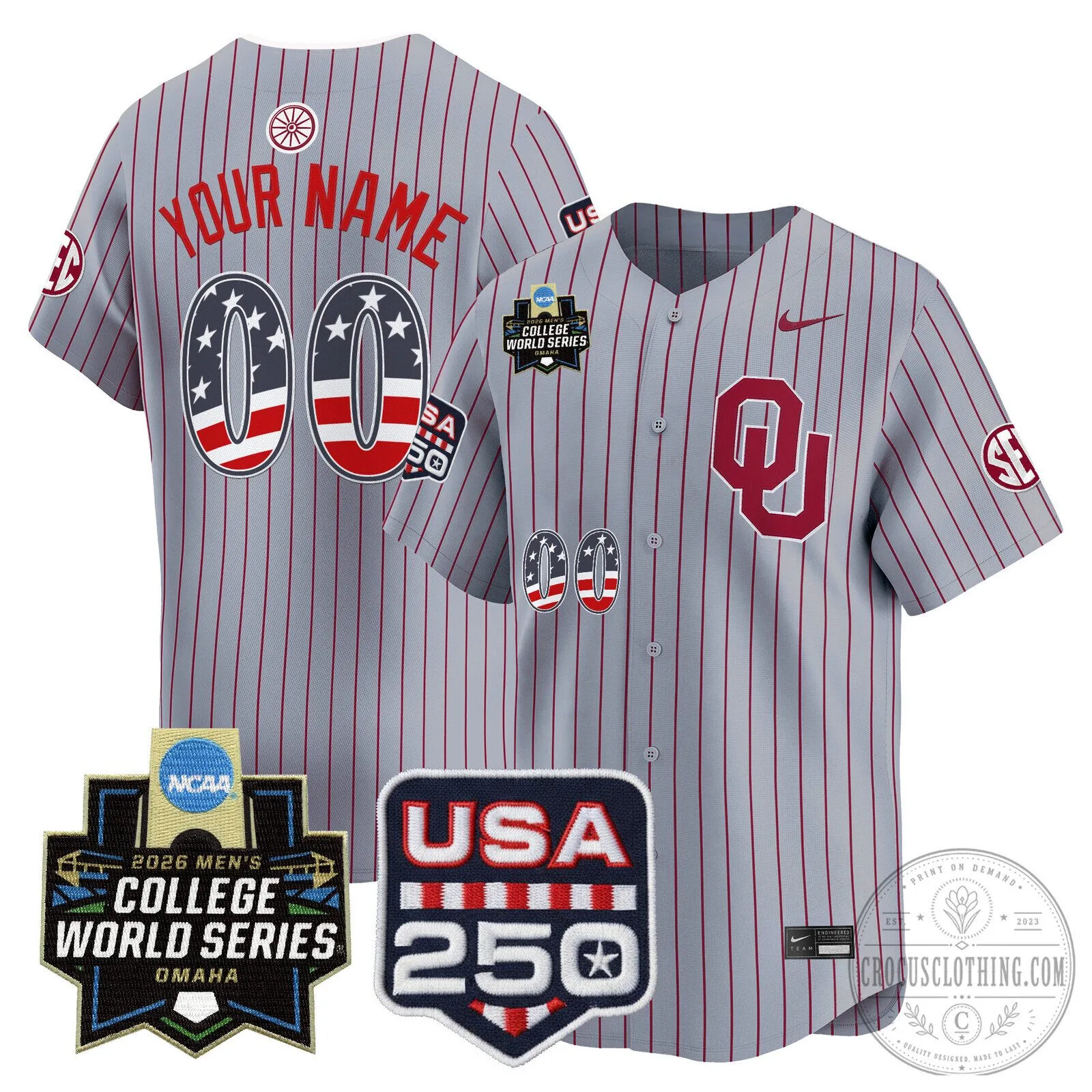 2026 College World Series Baseball Jersey - Oklahoma Sooners 250th Anniversary Edition