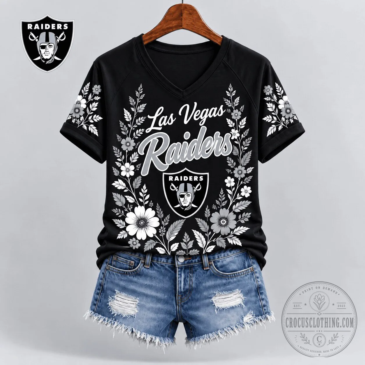 Las Vegas Raiders Floral Spirit V-Neck T-Shirt for Women