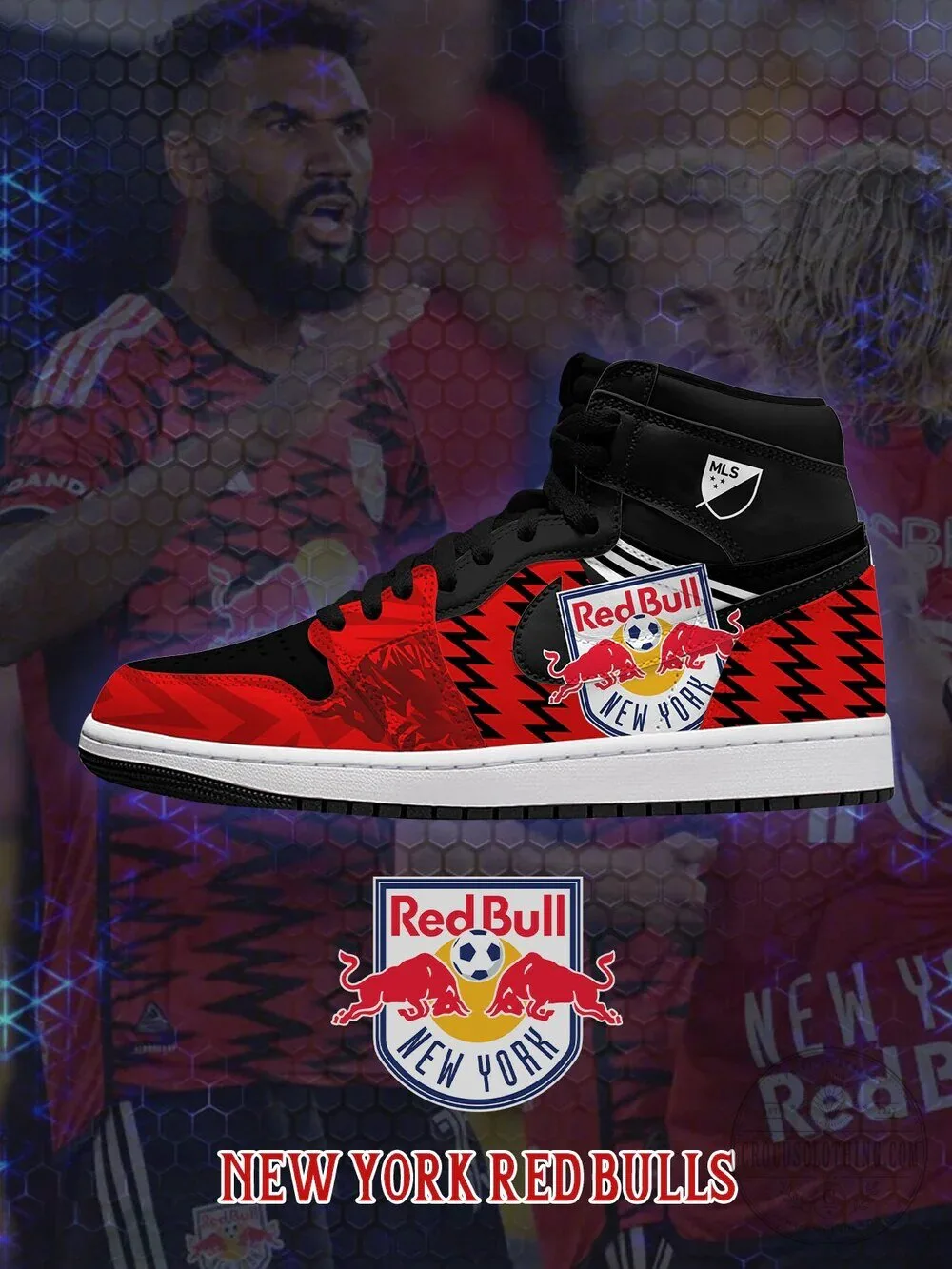 New York Red Bulls Major League Soccer Team Logo Black and Red Shoes