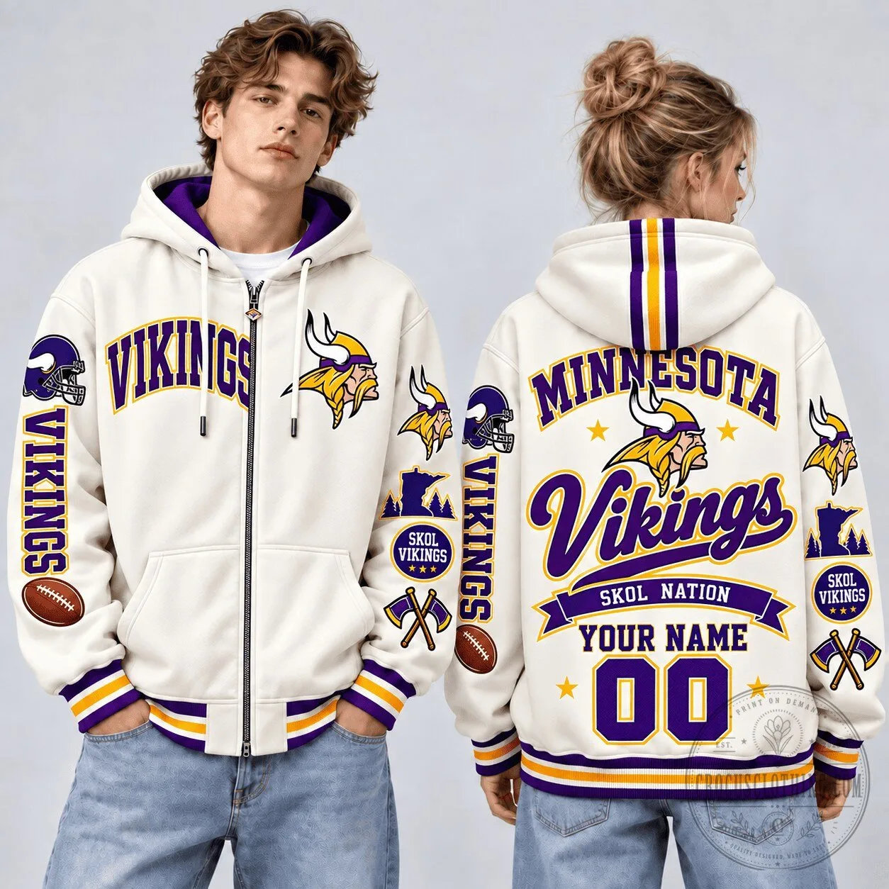 Minnesota Vikings NFL Football Personalized Champions Style Full-Zip Hoodie