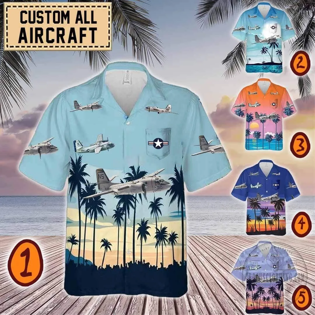 Grumman S-2 Tracker Aircraft Tropical Beach Hawaiian Shirt