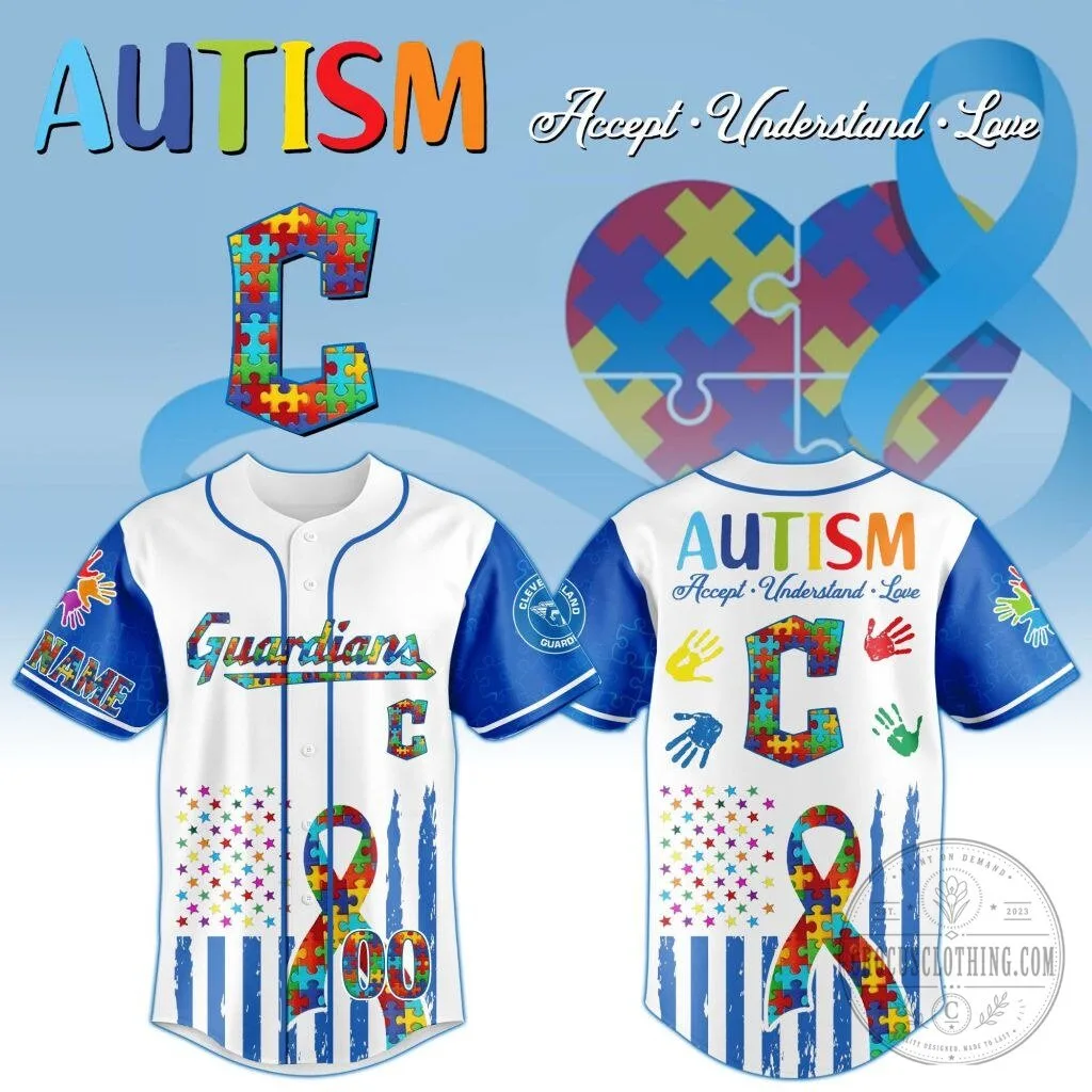 Cleveland Guardians Autism Awareness Personalized Baseball Jersey