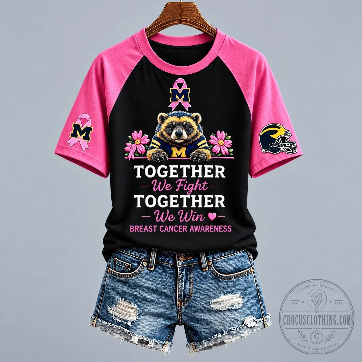 Michigan Wolverines Breast Cancer Awareness Together We Fight Together We Win T-Shirt