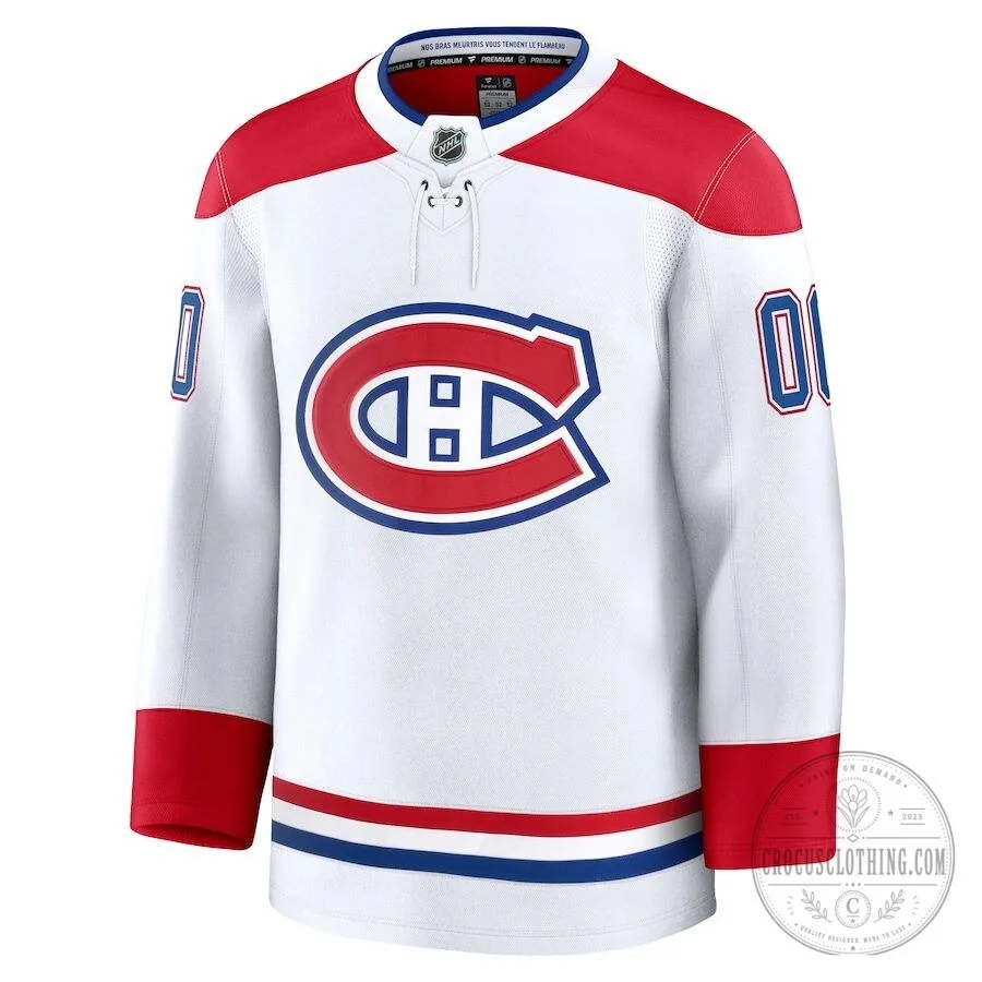 Montreal Canadiens Away NHL Hockey Jersey Custom White Red Blue Fan Apparel