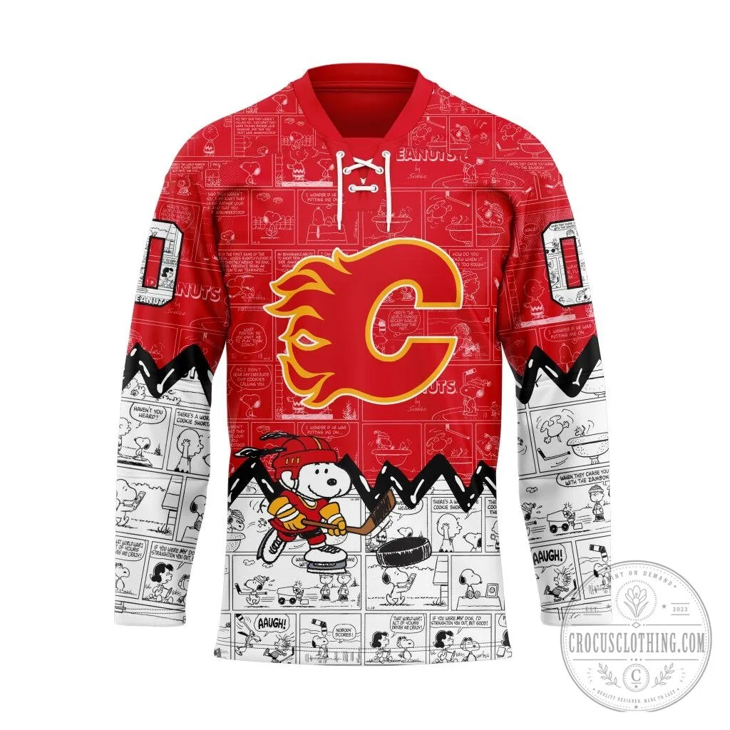 Calgary Flames Snoopy Peanuts Comic Strip Hockey Jersey