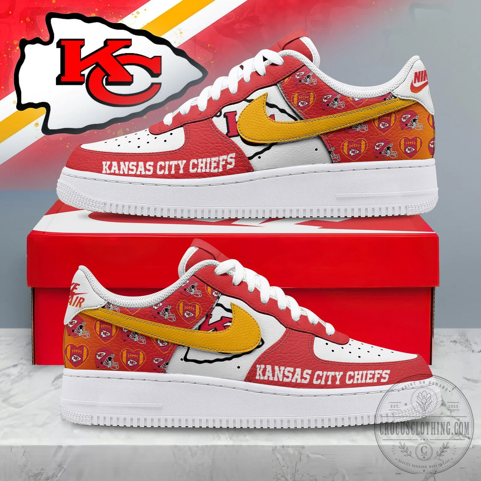 Kansas City Chiefs NFL Football Team Logo Custom Printed Sneakers Shoes