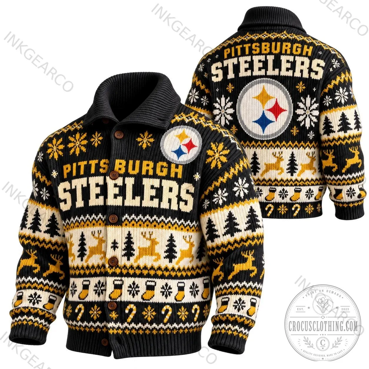 Pittsburgh Steelers NFL Ugly Christmas Sweater Knit Cardigan