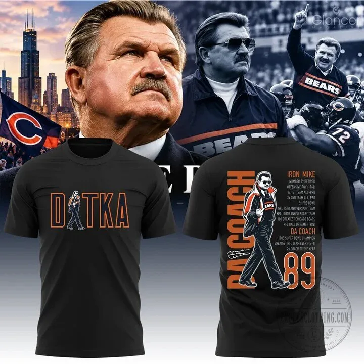 Black T-Shirt Featuring Football Legend Mike Ditka of the Chicago Bears