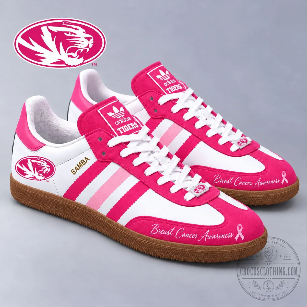 Missouri Tigers Breast Cancer Awareness Pink and White Samba Shoes