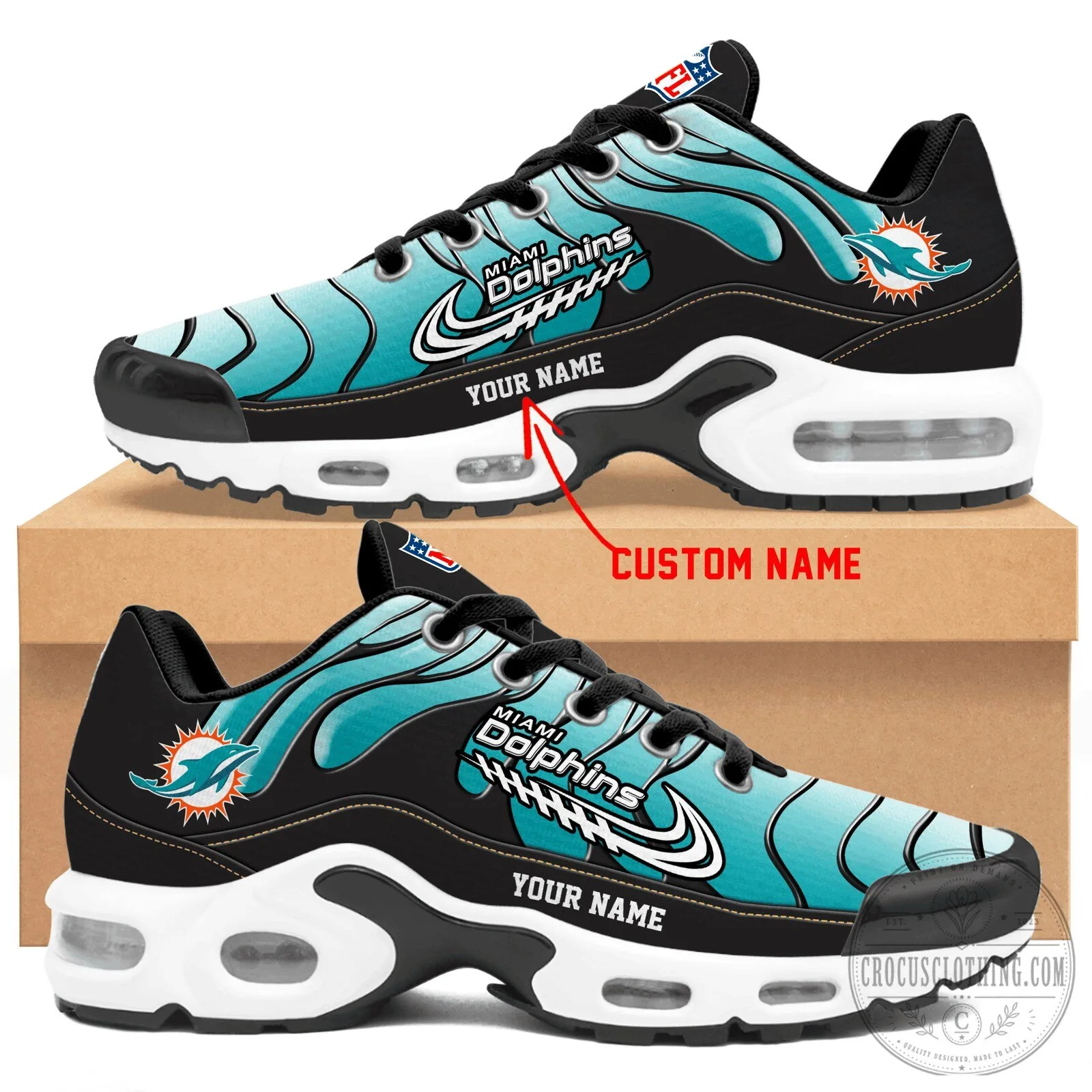 Miami Dolphins Personalized Teal Black Air Max Style Running Shoes