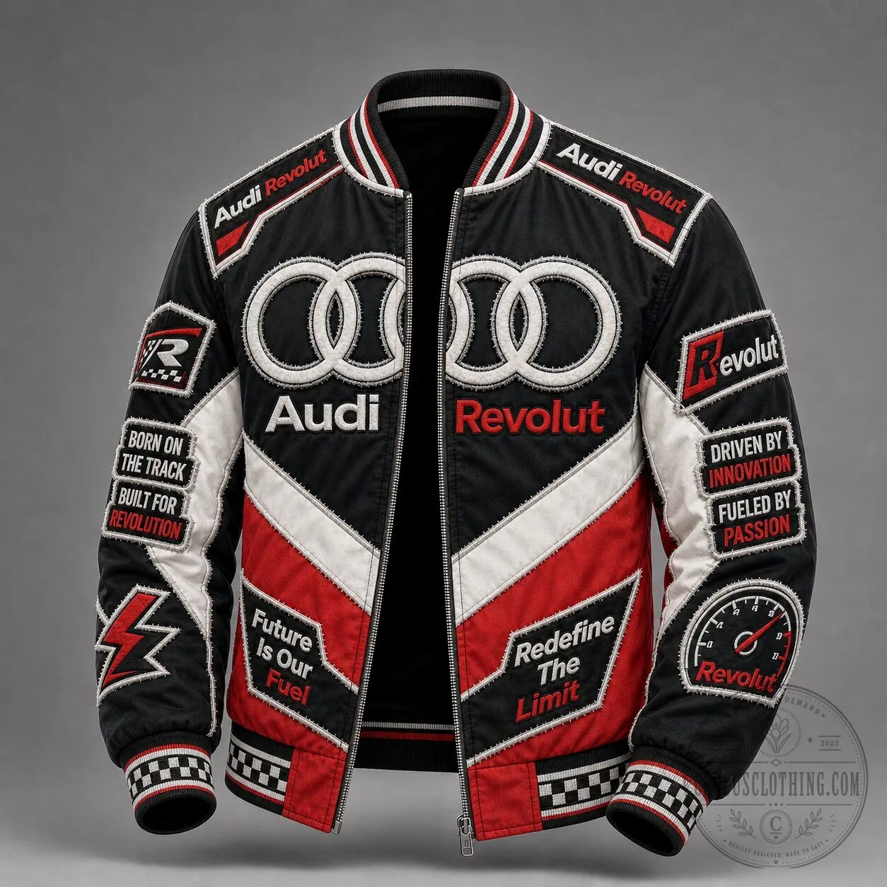 Audi Revolut Racing Bomber Jacket with Patches and Embroidered Logos