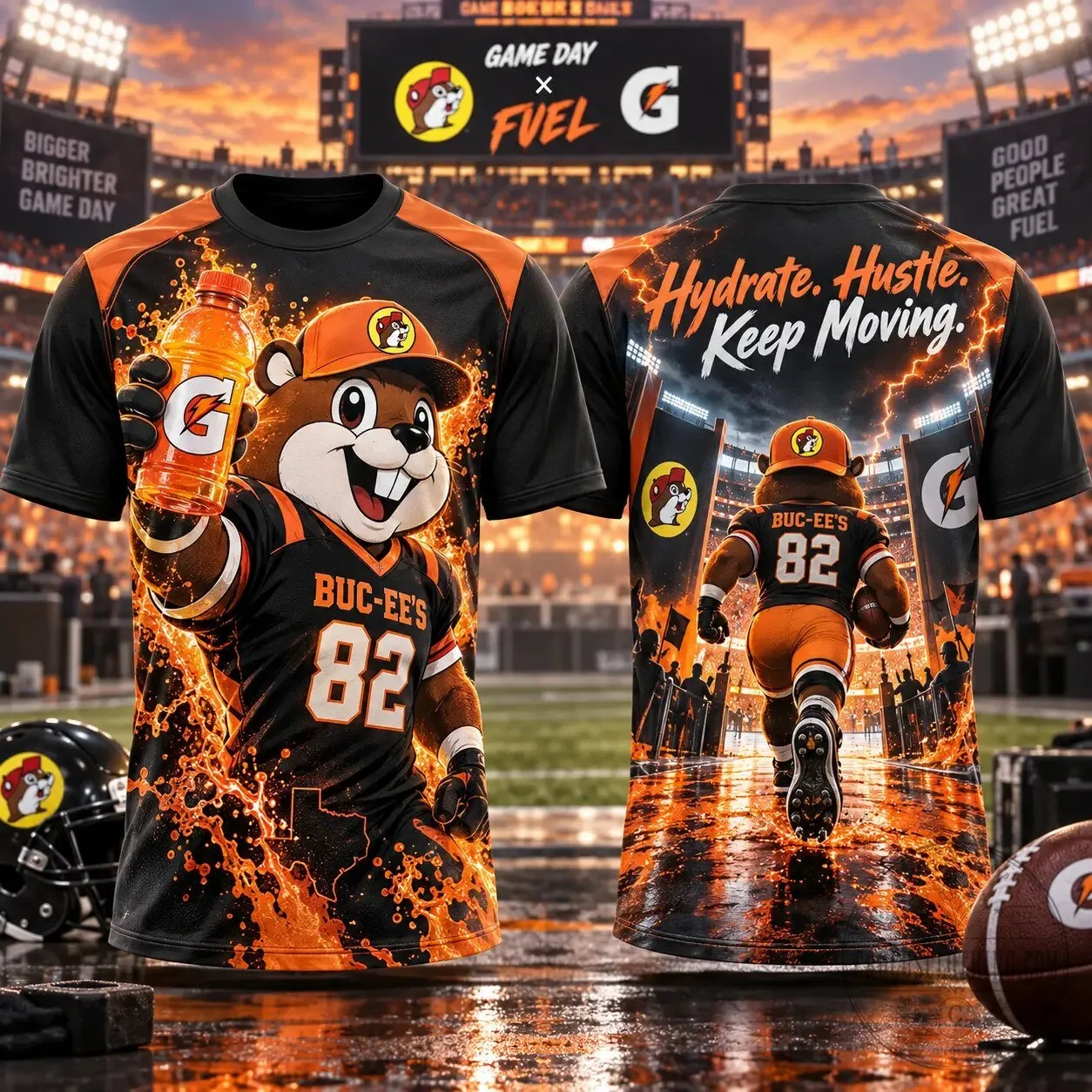 Buc-ee's Gatorade Orange Football Player Mascot Sports Fan T-Shirt