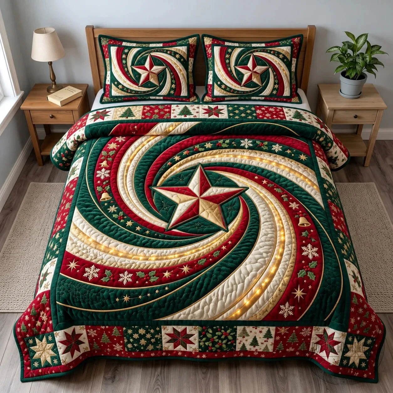 Christmas Star Vortex Quilted Bedding Set